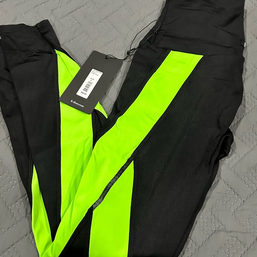 K-Deer Rally Lime Green Black Leggings Size Small Yoga Workout K Deer NWOT